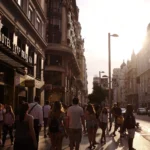Gran Vía in central Madrid during an evening walk